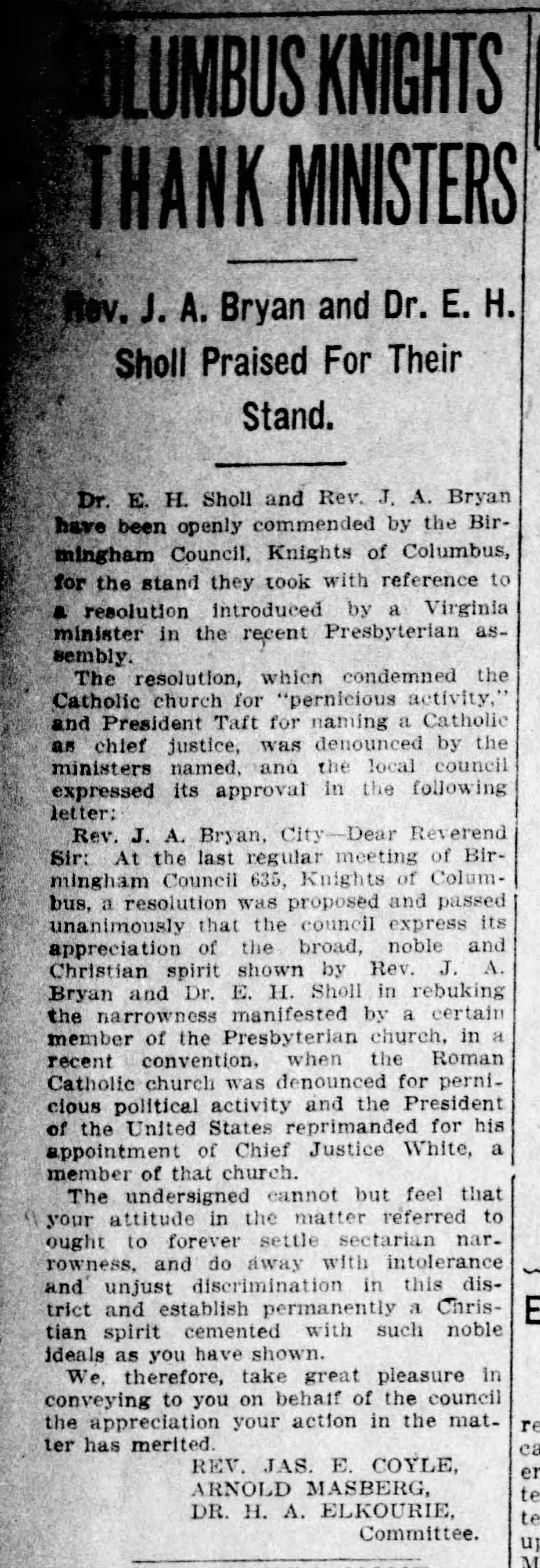 Columbus Knights Thank Ministers